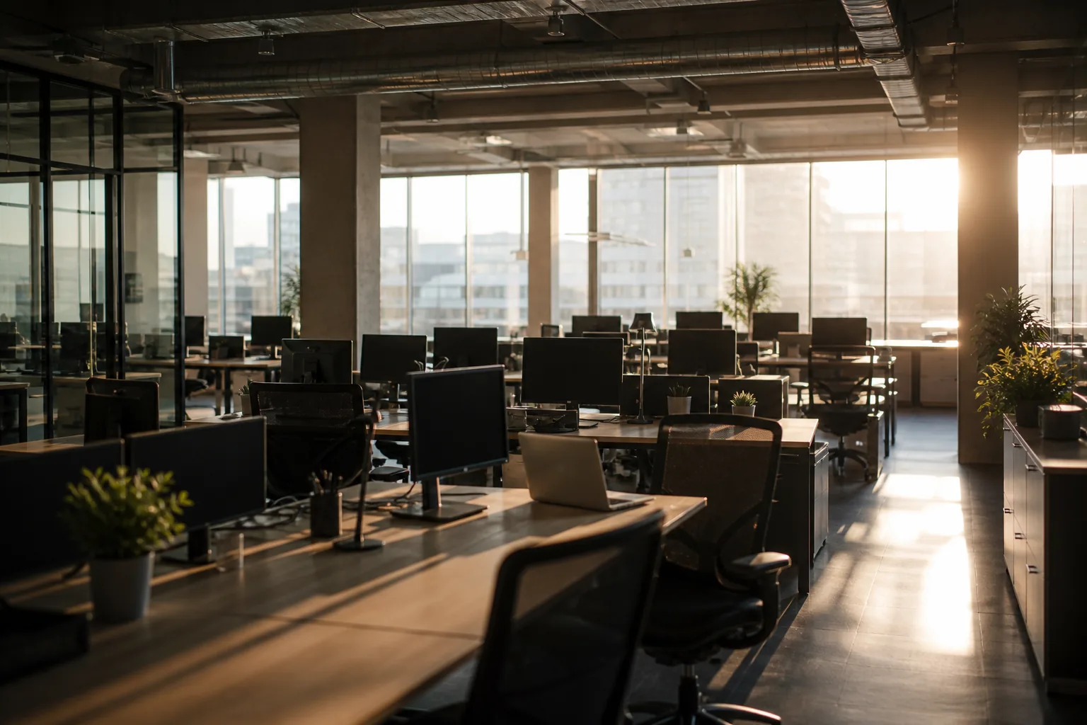 Empty open-plan office representing employee anxiety during an AI transition